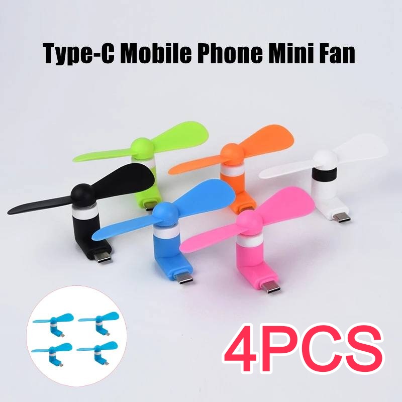 Electronic Gadgets - พัดลมพกพาขนาดเล็กแบบ Type-C 4/2/1 ชิ้น พัดลมมือถือขนาดเล็ก พัดลมชาร์จไฟ