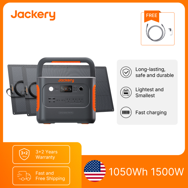 Solar Powered Charger - สถานีพลังงานแบบพกพา Jackery E1000AC ความจุ 1050Wh พร้อมแผงโซลาร์เซลล์ขนาด