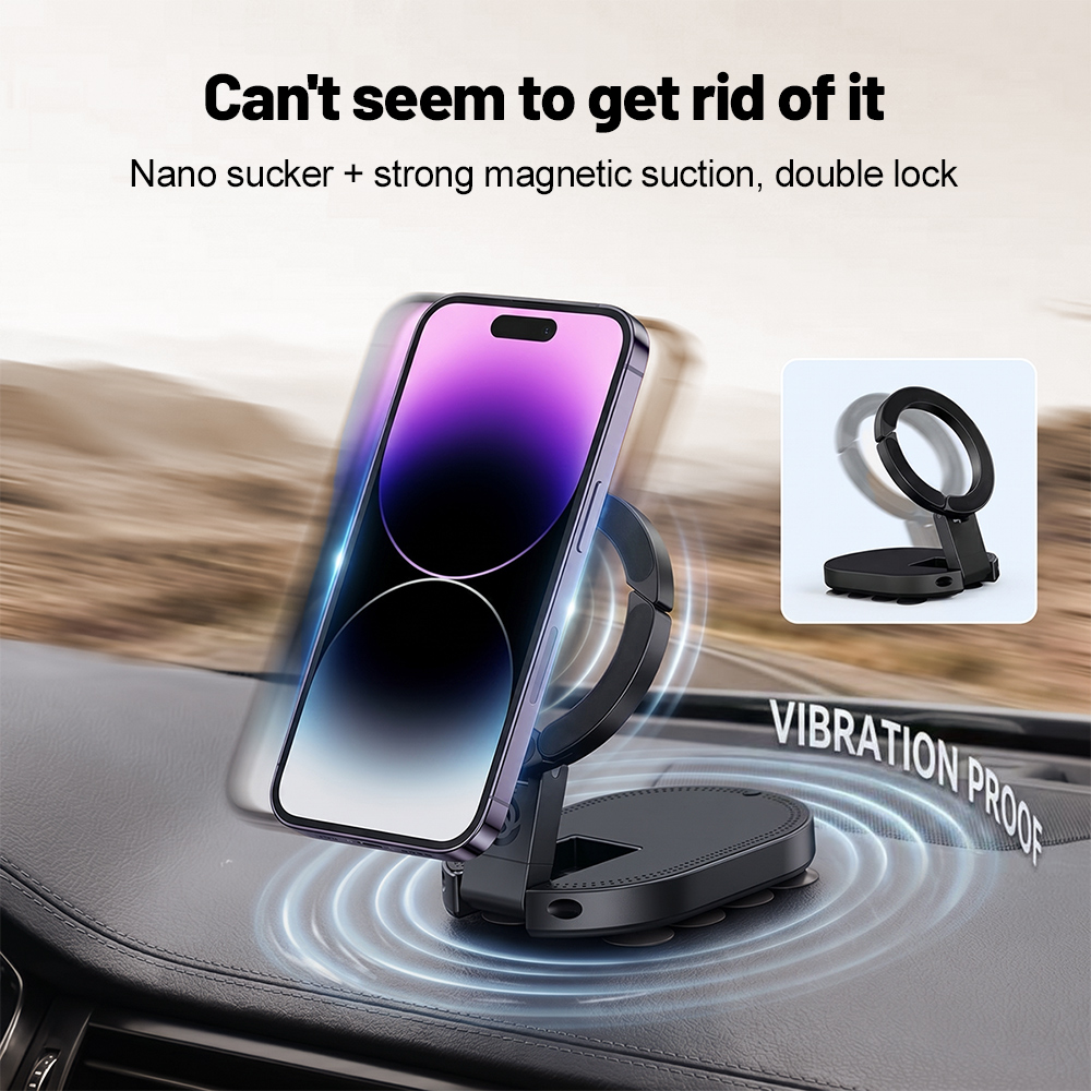 Electronic Gadgets - 360 ° ที่วางโทรศัพท์แม่เหล็กแบบหมุนได้ 3-in-1 พร้อมถ้วยดูด ปรับมุมได้หลายทิศทาง