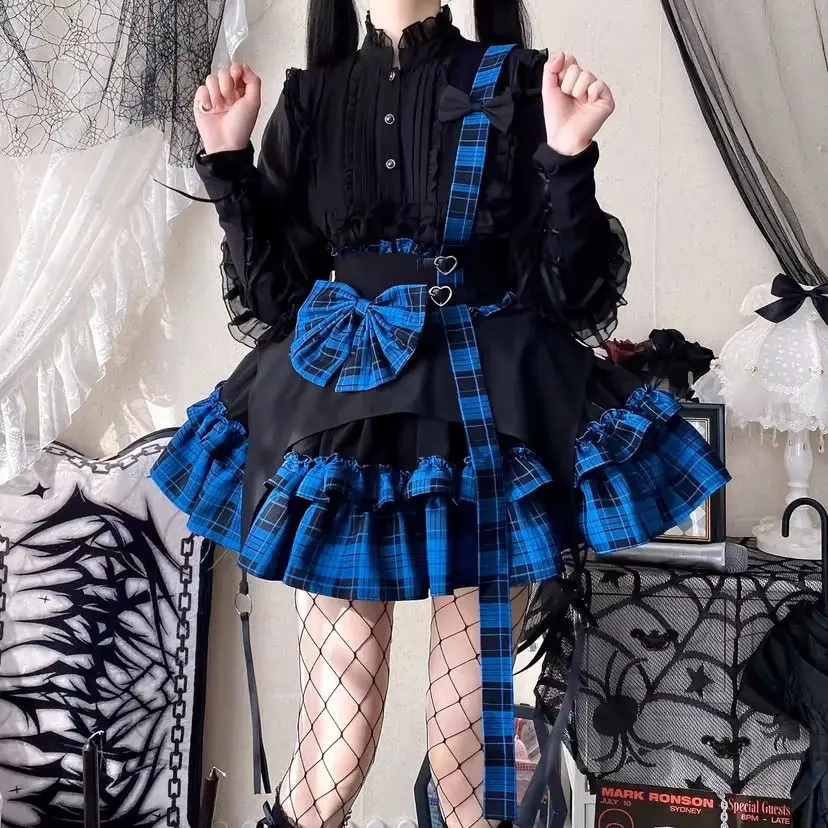 Empire Electronics & Gadgets Triolet - Coalfell【 Electronic Kitten 】กระโปรงครึ่งตารางหมากรุกสีดําและสีชมพูสาวเผ็ด SK ชุดเพลงสาวกระโปรงอ้วนโลลิต้า