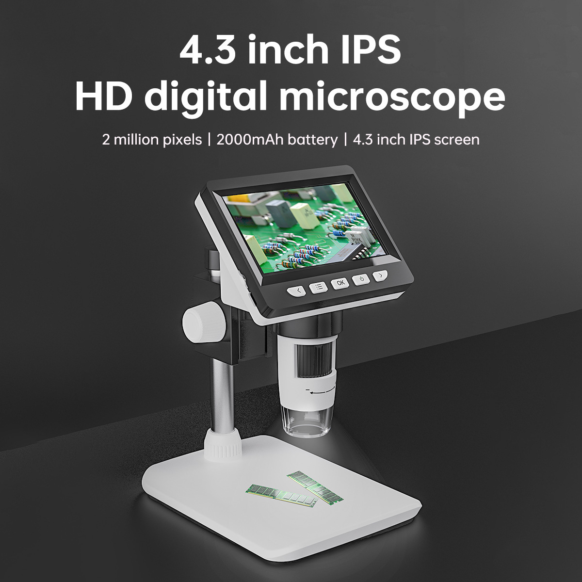 Usb Microscope Digital - กล้องจุลทรรศน์ดิจิตอลอิเล็กทรอนิกส์ขนาด4.3นิ้วแบบพกพา2MP 1000X กล้องจุลทรรศน์เหรียญกล้องจุลทรรศน์วิดีโอ1080P กล้องจุลทรรศน์ดิจิตอล