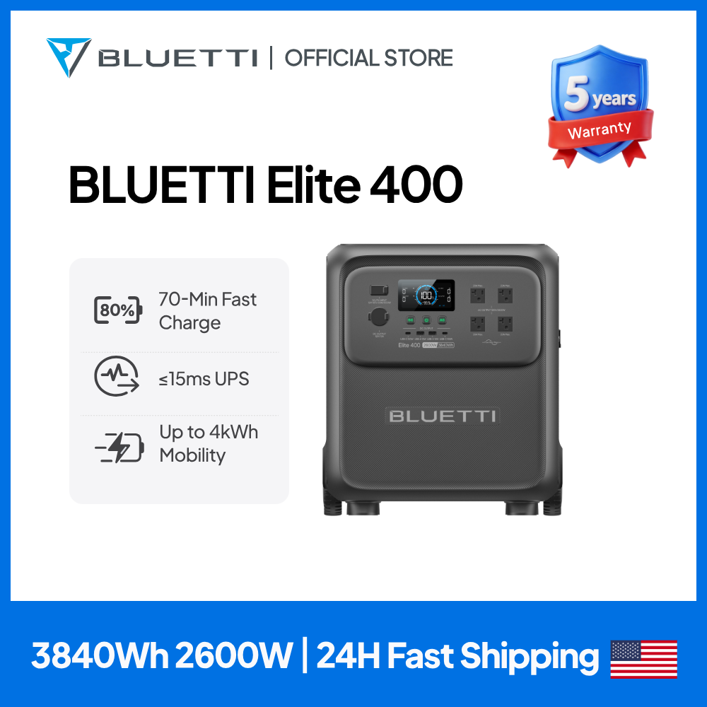 Solar Powered Charger - BLUETTI Elite 400 2600W 3840Wh สถานีพลังงานแสงอาทิตย์ความจุขนาดใหญ่พิเศษ