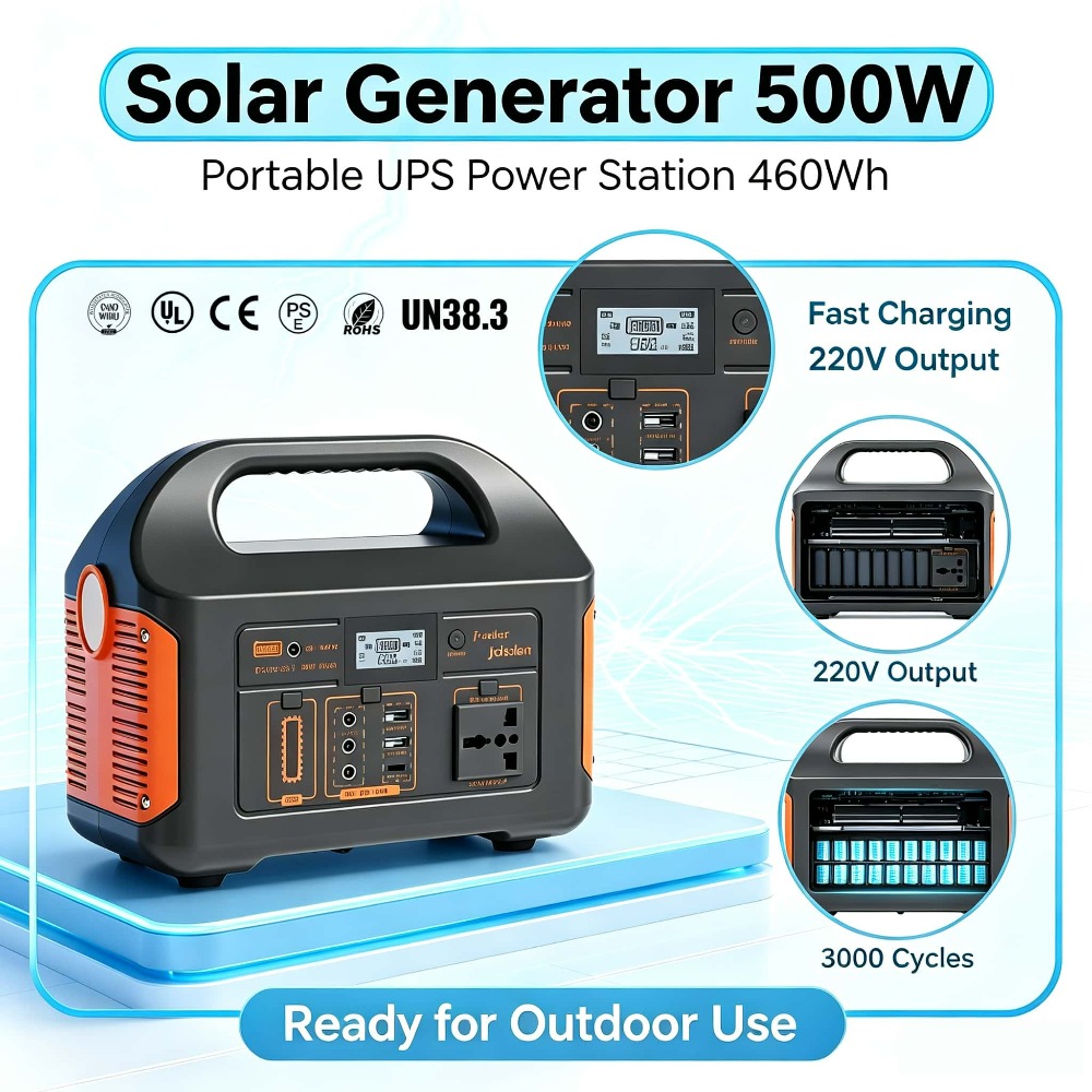 Solar Powered Charger - สถานีพลังงานแบบพกพา 300W/500W 460Wh เครื่องกำเนิดไฟฟ้า LiFePO4 รองรับ