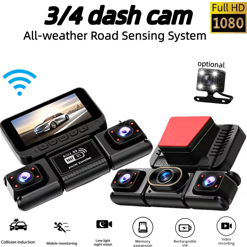 Panoramic Dash Cam 360 - 3/4CH ไวไฟ 360 ° กล้องติดรถยนต์แบบพาโนรามา, เลนส์หลายตัว